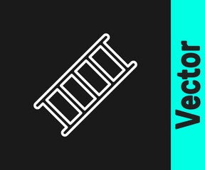 White line Fire escape icon isolated on black background. Pompier ladder. Fireman scaling ladder with a pole. Vector.