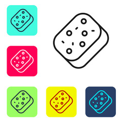 Black line Sponge with bubbles icon isolated on white background. Wisp of bast for washing dishes. Cleaning service logo. Set icons in color square buttons. Vector.