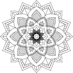 Easy Mandala coloring book simple and basic for beginners, seniors and children. Set of Mehndi flower pattern for Henna drawing and tattoo. Decoration in ethnic oriental, Indian style.