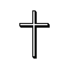Church cross icon, Christianity religion symbol. Flat black vector illustration on white background.