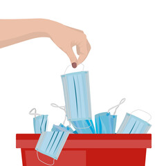 Trash, medical mask. Concept end of the quarantine, life after coronavirus, covid-19. Vector illustration