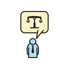 lawyer with scale and necktie line and fill style icon vector design
