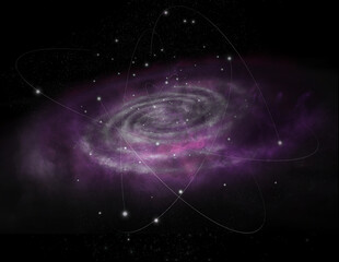 Black hole with nebula over colorful stars and cloud fields in outer space. Abstract space wallpaper. Elements of this image furnished by NASA.