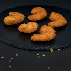 Fried Shrimps On The Black Stone Tray
