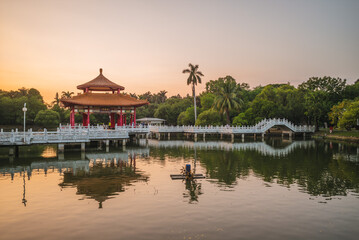 Naklejka premium nianci pavilion of Tainan park in Tainan, Taiwan. the translation of the chinese text is nianci pavilion