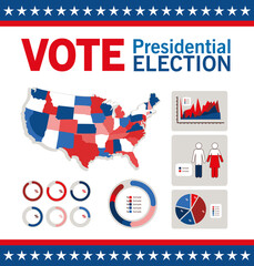 Presidential election vote with map and infographic vector design