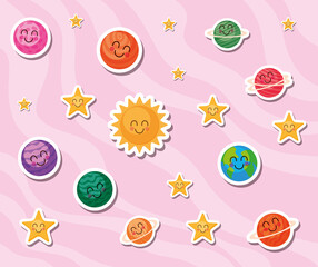 Space cartoons on pink background vector design