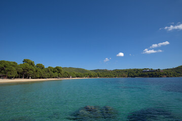 10/10/2020 Greece, Skiathos island, the famous beach Koukounaries , short tourist season, due to COVID-19