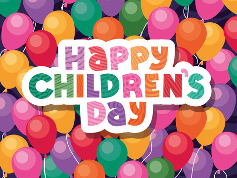 Happy childrens day on balloons background vector design