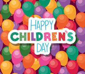 Fototapeta na wymiar Happy childrens day on balloons background vector design