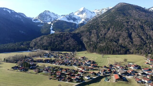 Aerial view, flight at Schleching im Achental, Traunstein district, Chiemgau, Tyrol, Germany