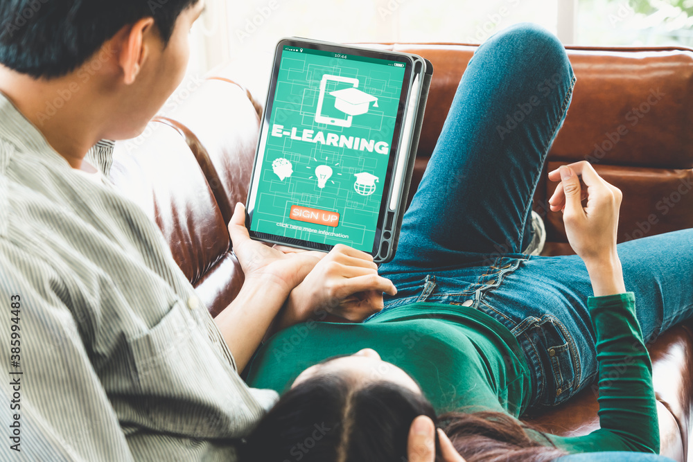 Poster e-learning and online education for student and university concept. video conference call technology