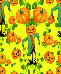 Pumpkin  And Pumpkin Halloween Man Seamless Pattern, Halloween and Pumpkin Seamless Pattern