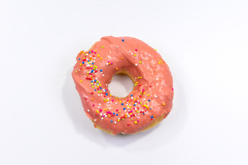 Bright pink sugar donuts, beautiful, appetizing. On white background.