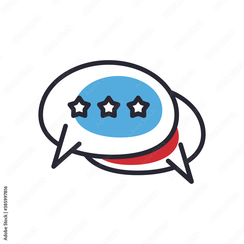 Poster communication bubbles with stars line and fill style icon vector design