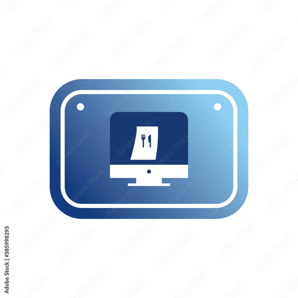 Poster food delivery on computer in road sign gradient style icon vector design