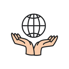 Global sphere over hands line and fill style icon vector design