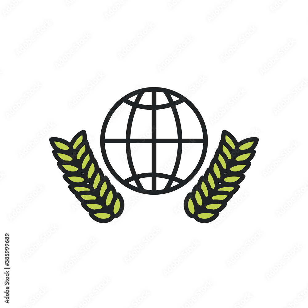 Poster global sphere with leaves wreath line and fill style icon vector design