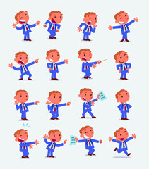 Cartoon character businessman in smart casual style. Set with different postures, attitudes and poses, doing different activities in isolated vector illustrations