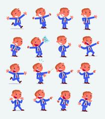 Cartoon character businessman in smart casual style. Set with different postures, attitudes and poses, doing different activities in isolated vector illustrations