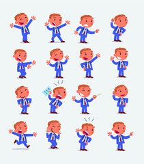 Cartoon character businessman in smart casual style. Set with different postures, attitudes and poses, doing different activities in isolated vector illustrations