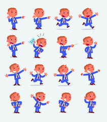 Cartoon character businessman in smart casual style. Set with different postures, attitudes and poses, doing different activities in isolated vector illustrations