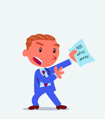 cartoon character of businessman arguing effusively with document in hand