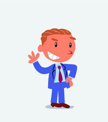 cartoon character of businessman waving while smiling