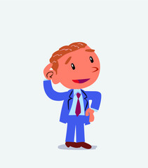 Thoughtful cartoon character of businessman scratching his head