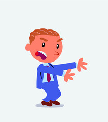  Very angry cartoon character of businessman pointing at something at side