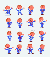 Cartoon character businessman in smart casual style. Set with different postures, attitudes and poses, doing different activities in isolated vector illustrations