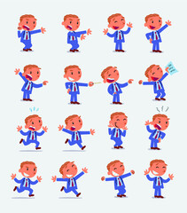 Cartoon character businessman in smart casual style. Set with different postures, attitudes and poses, doing different activities in isolated vector illustrations