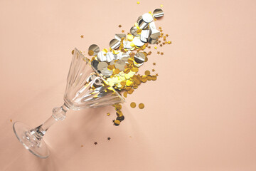 Wine glass with gold sparkles