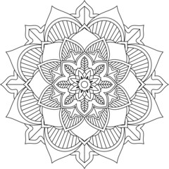 Easy Mandala coloring book simple and basic for beginners, seniors and children. Set of Mehndi flower pattern for Henna drawing and tattoo. Decoration in ethnic oriental, Indian style.