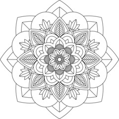 Easy Mandala coloring book simple and basic for beginners, seniors and children. Set of Mehndi flower pattern for Henna drawing and tattoo. Decoration in ethnic oriental, Indian style.