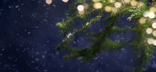 Merry Christmas and Happy New Year, Holidays greeting card, blurred bokeh background