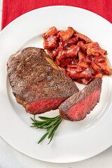 Steak rib eye with mushroom stew