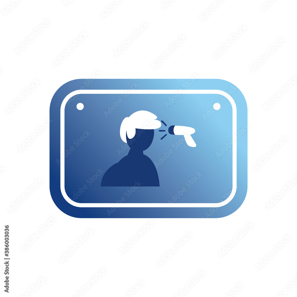 Poster checking man temperature in road sign gradient style icon vector design