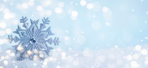 Merry Christmas and Happy New Year, Holidays greeting card with blurred bokeh background