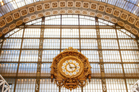 Paris, France - October 3, 2016: The Giant Clock at the Musee d'Orsay  in Paris, France. The museum houses the largest collection of impressionist and post-impressionist masterpieces