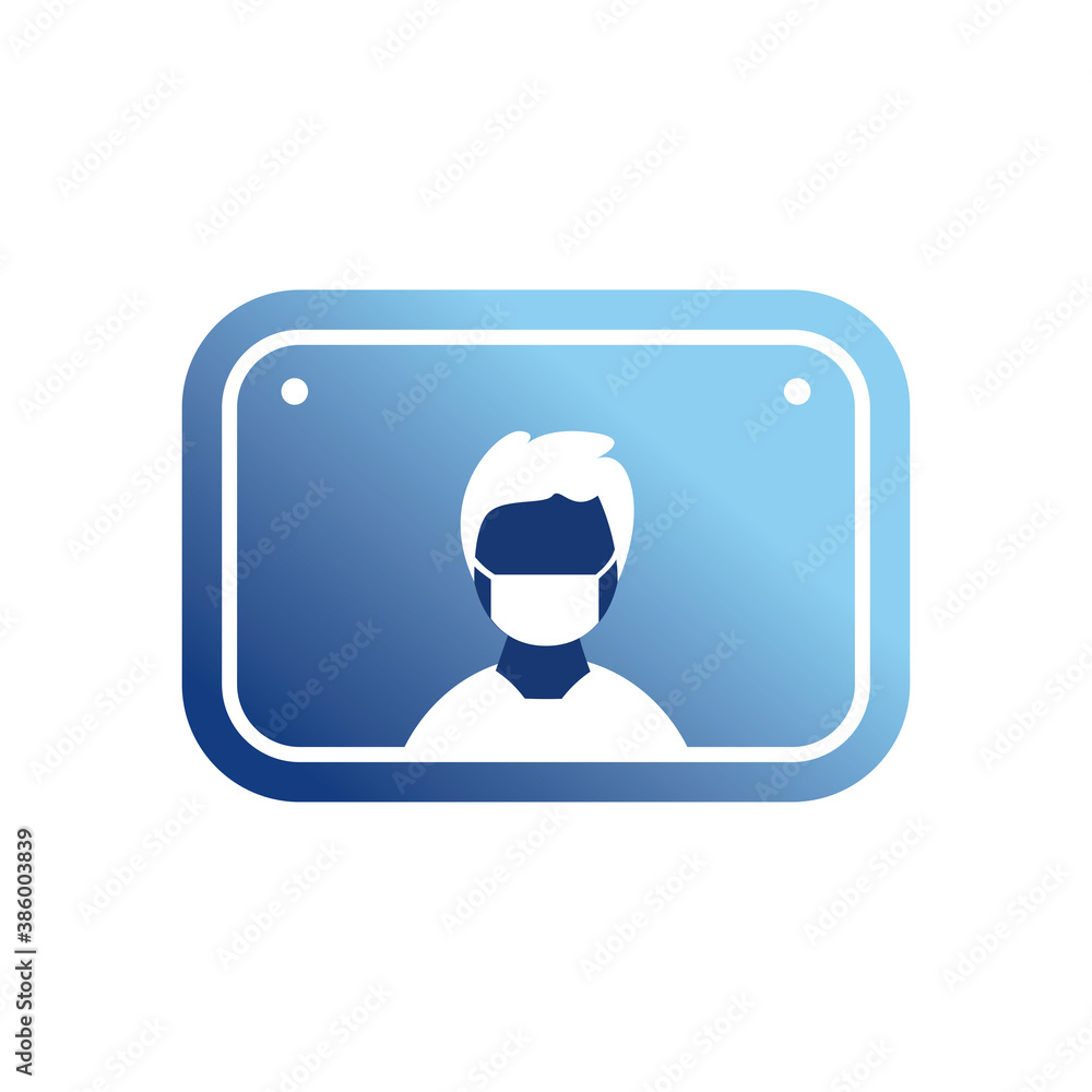 Poster man with mask in road sign gradient style icon vector design
