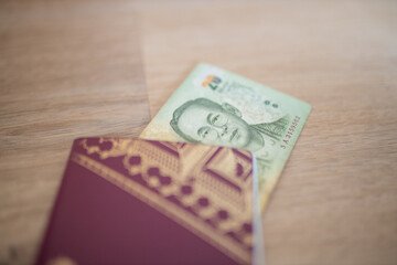 Twenty Thai Baht Bill Partially Inside a Sweden Passport