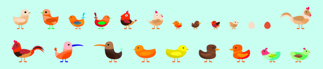 set of bird cartoon icon design template with various models. vector illustration isolated on blue background