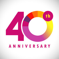 40 th anniversary numbers. 40 years old coloured congrats. Cute congratulation concept. Isolated abstract graphic design template. Colored digits. Up to 40%, -40% percent off discount. Decorative sign