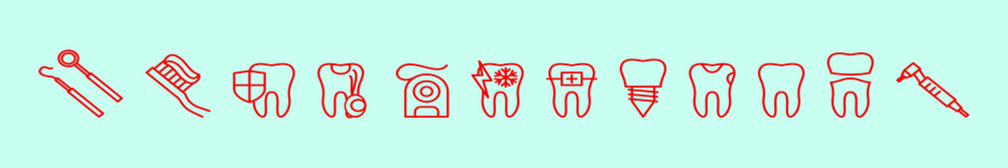 set of dental modern cartoon icon design template with various models. vector illustration isolated on blue background