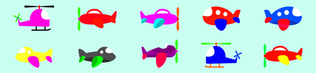 set of airplane cartoon icon design template with various models. vector illustration isolated on blue background