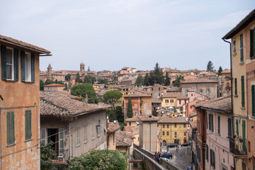 Fototapeta na wymiar Perugia - August 2019: Acqueduct of Perugia with view of city center