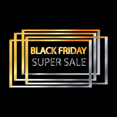 Black friday sale. Super Friday sale logo for banner, web, header and flyer design. Banner, poster, gold logo on a dark background. Vector
