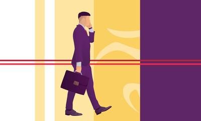Vector Illustration bussiness man goes through the red line by going through various kinds of problems depicted in different colors
