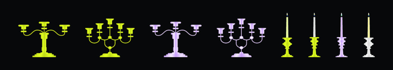 set of vintage candlesticks cartoon icon design templates with various various models. vector illustration isolated on black background